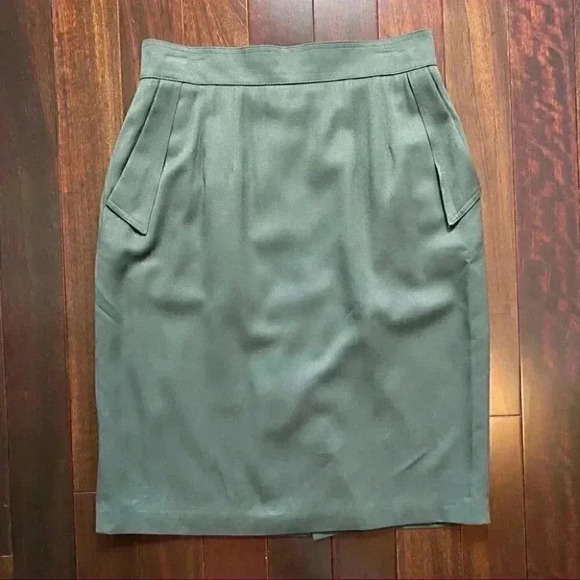 Vintage Wool  Pencil Skirt Side Pockets Lined Green Size 10 - Picture 16 of 16
